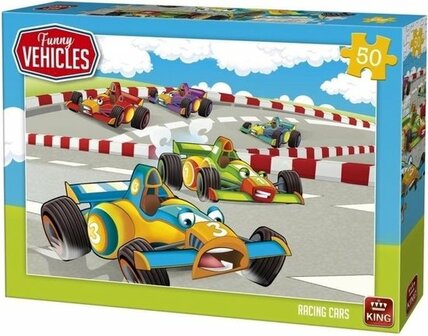 05524 King Puzzel Funny Vehicles Racing Cars 50 Stukjes