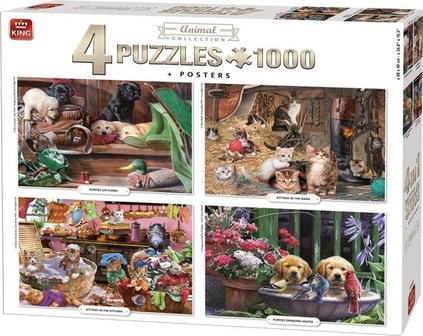 55931 KING Puzzel 4in1 Dieren Collectie 4x 1000 Stukjes