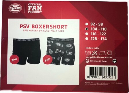 35906 PSV Boxershort 2-Pack grijs/zwart maat 92-98