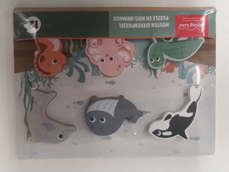 06793 Playing Kids Houten Puzzel Zeedieren 6 Stukjes