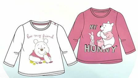 95265 Disney Baby Winnie the Pooh T-Shirt Lange Mouw &nbsp; 2-pack Roze/Wit &nbsp;​​​​​​​Mt. 62/68