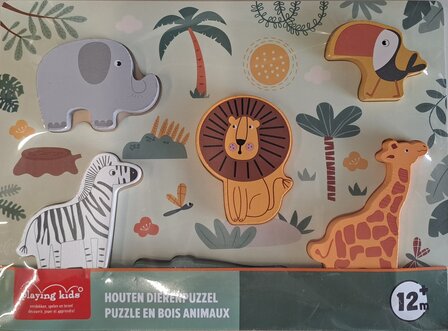 06786 Playing Kids Houten Puzzel Safari 6 Stukjes