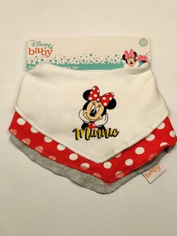 96026 Disney Minnie Mousse Babyslabbetjes Rood/grijs/wit Maat 74/80