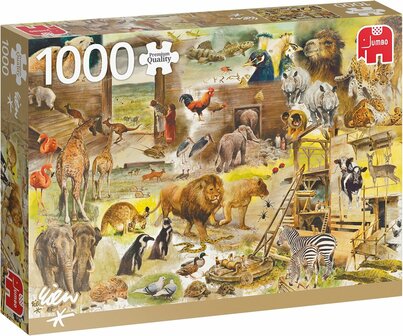 18854 Jumbo Puzzel Classic Collection Rien Poortvliet Building Noah&#039;s Ark 1000 stukjes