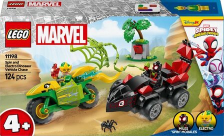 11198 LEGO Marvel Spin en Electro achtervolging met dinosaurusvoertuigen