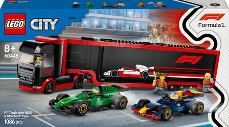 60445 LEGO City F1&reg; truck met RB20 en AMR24 F1&reg; auto&#039;s