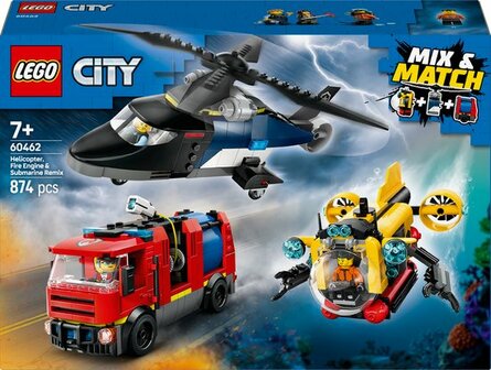 60462 LEGO City Helikopter brandweerauto en onderzee&euml;r remix