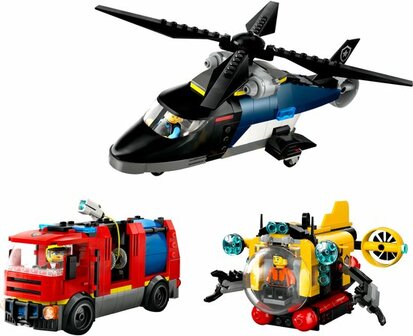 60462 LEGO City Helikopter brandweerauto en onderzee&euml;r remix