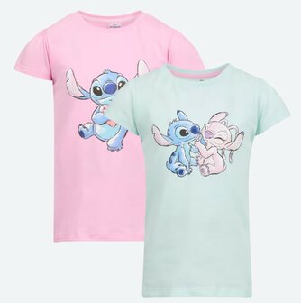 09290 Disney Stitch T-shirts Meisjes 2 stuks Maat 110-116