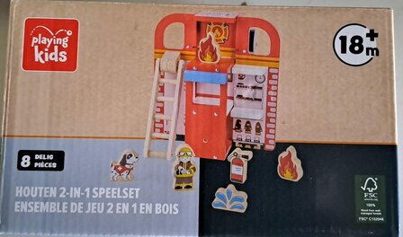 03479 Playing Kids Houten 2-in-1 Speelset Brandweer