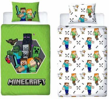 79378 Minecraft Dekbedovertrek Dubbelzijdig Bedrukt 140x200 cm