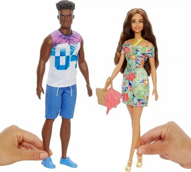 02764 Barbie Kleding Outfit en Accessoires 2-Pack Bloemen Jurk (Barbie) +  T-Shirt en Broek (voor Ken)