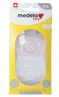 75544 Medela Baby Fopspeen Soft Silicone 0-6m 2stuks pink/transparant