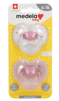 75629 Medela Baby Fopspeen Original Hoge Acceptatie Orthdontisch Ergonomische Vorm Roze 6-18 maanden 2 stuks