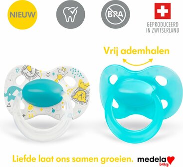75599 Medela Baby Fopspeen Original Hoge Acceptatie Orthdontisch Ergonomische vorm Turquoise en Wit/Turquoise 0-6 maanden  2 stuks