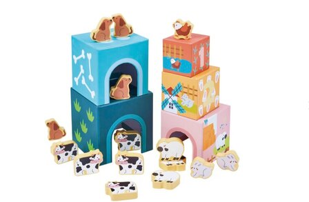 61193 Playing Kids Boerderij Houten Stapelblokken