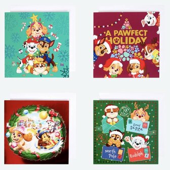 04993 Paw Patrol Kerstkaarten 8 Stuks Dubbelzijdig met Glitter Folie &amp; Enveloppen