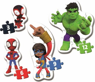 08364 Clementoni My First Puzzel Spidy  4 Puzzels 3, 6, 9. en 12 stukjes