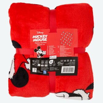 41499 Mickey Mouse Fleece Plaid 130x160cm Rood