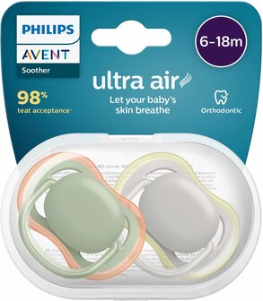 993155 Philips Avent Ultra Air Fopspeen 6-18 Mnd. Groen/Grijs 2 stuks