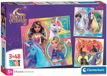 53258 Clementoni  Puzzel  Unicorn Academy  3 x 48 stukjes