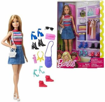 60029 Barbie Pop Modepop met Blond Haar  met Extra Schoenen, Tassen en Accessoires