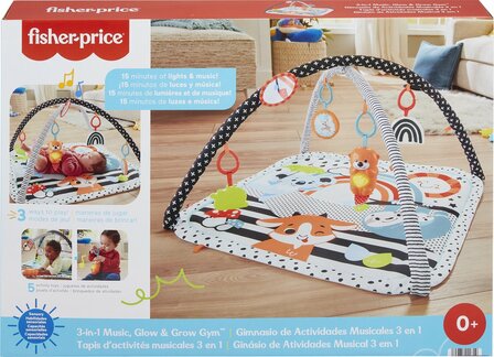 382279 Fisher-Price 3-in-1 Muziek Glow &amp; Grow Gym, Baby Speelmat
