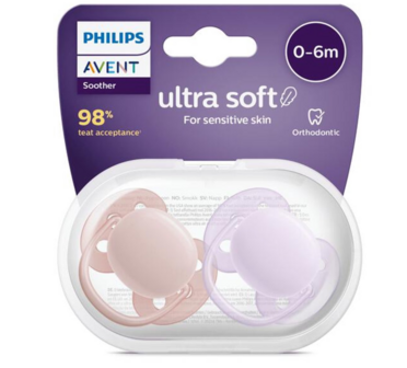 12782 Philips Avent Ultra Soft Fopspeen 0-6m Roze/Paars 2 stuks