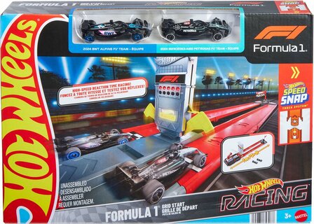 353088 Mattel Hot Wheels Racing Formula 1 Startplaats Baanset en 2 metalen F1 auto's