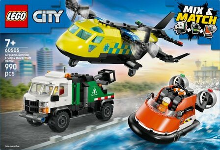 60505 LEGO City Vliegtuig, Servicewagen en Hovercraft Remix