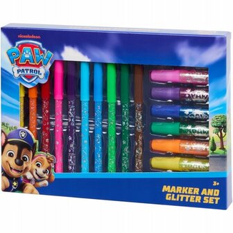 44605 Paw Patrol Stiften en glitterlijm 18-delig   