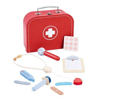65030 Playing Kids Houten Dokterset in Koffer Rood