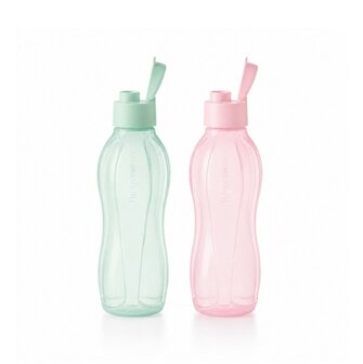 81145 Tupperware Ecofles 750ml Sport(klik)dop 2 stuks in lichte kleur Groen en Roze