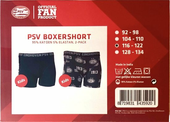 35920 PSV Boxershort 2-Pack grijs/zwart maat 116-122