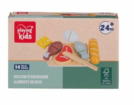 38347 Playing Kids houten Etenswaren Vlees/vis Snij-Set