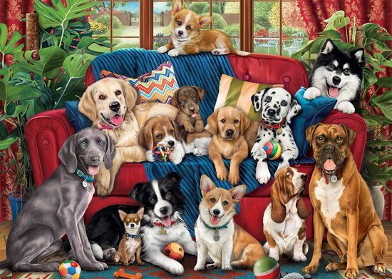 01974 King Puzzel Dogs on the Bench 1000 stukjes