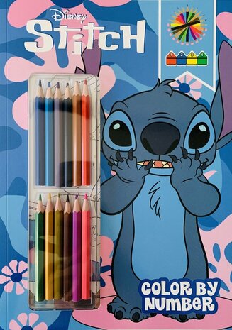 57128 Disney Stitch Kleuren op Nummer Kleurboek met 12 Potloden