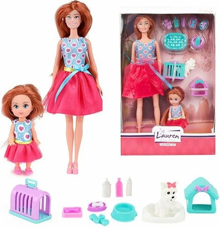 48224 Toi-toys Tienerpop met kind en hond Meisjes Rubber Roze