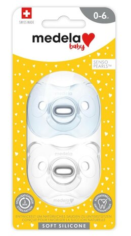 75537 Medela Baby Fopspeen Soft Silicone 0-6m 2stuks blauw/transparant