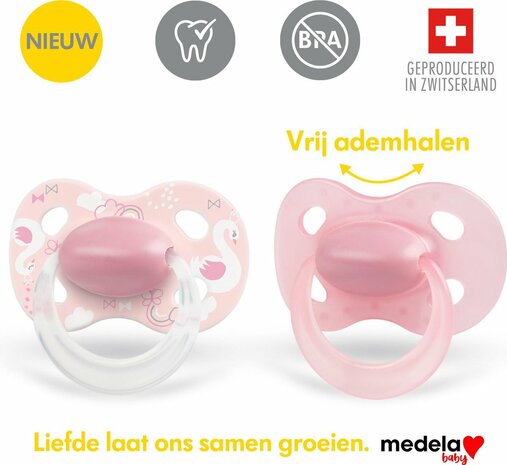 75629 Medela Baby Fopspeen Original Hoge Acceptatie Orthdontisch Ergonomische Vorm Roze 6-18 maanden 2 stuks