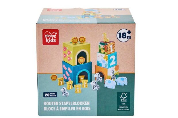 61179 Playing Kids Safari Houten Stapelblokken