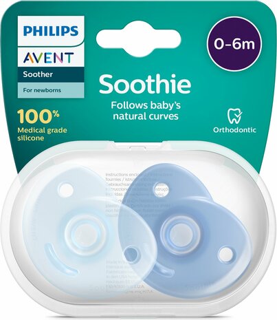 63882 Philips Avent Soothie Fopspeen 0-6 Mnd 2 stuks Blauw/Donkerblauw