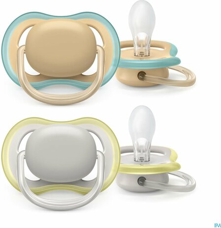 993056 Philips Avent Ultra Air Fopspeen - 0 tot 6 Maanden - 2 Speentjes - Beige/Grijs