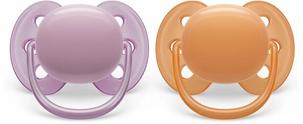 12799 Philips Avent Ultra Soft Fopspeen 6-18 Mnd. Roze/Oranje 2 stuks