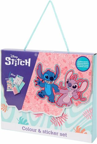 90647 Disney Stitch Kleurset met stickers, kleurpotloden en een map (20 stuks)