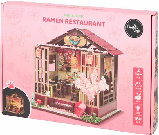 12891 Crafts & Co Miniatuur Ramen Restaurant DIY Bouwpakket met LED Verlichting 