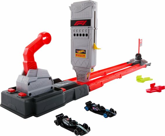353088 Mattel Hot Wheels Racing Formula 1 Startplaats Baanset en 2 metalen F1 auto's