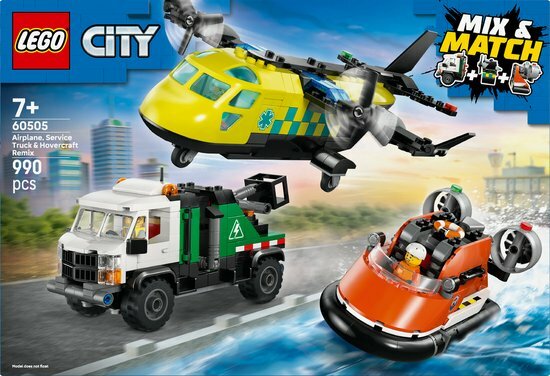 60505 LEGO City Vliegtuig, Servicewagen en Hovercraft Remix