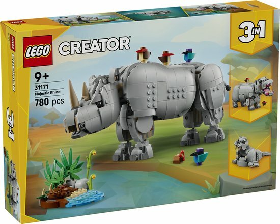 31171 LEGO Creator Wilde dieren: machtige neushoorn met vogels