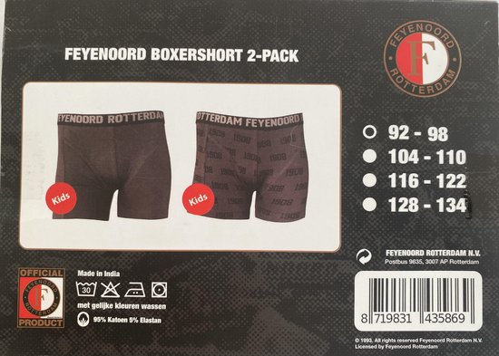 Aanhankelijk terrorist visie 35869 Feyenoord boxershort 2-pack maat 92 - 98 - ALMAspeelgoed.nl